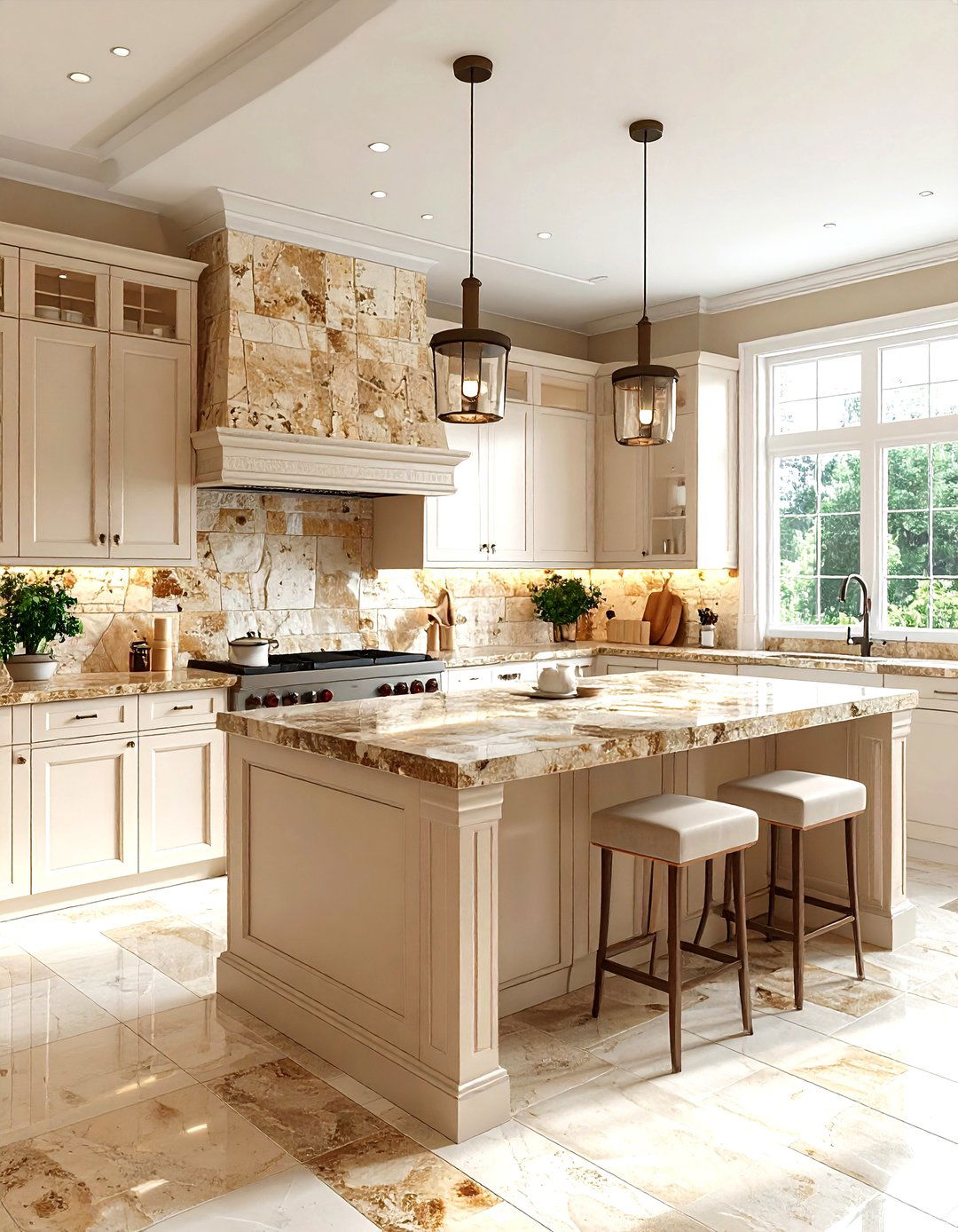 Travertine kitchen wall - 30 kitchen stone wall ideas