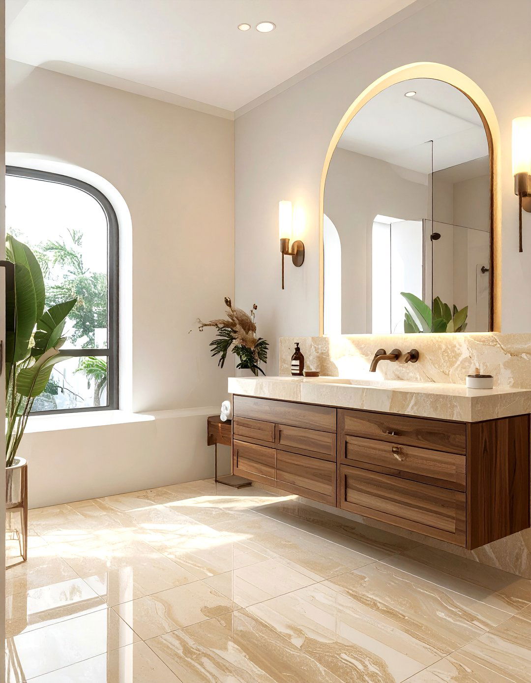 Travertine look oversized tile bathroom - 30 oversized tile bathroom ideas