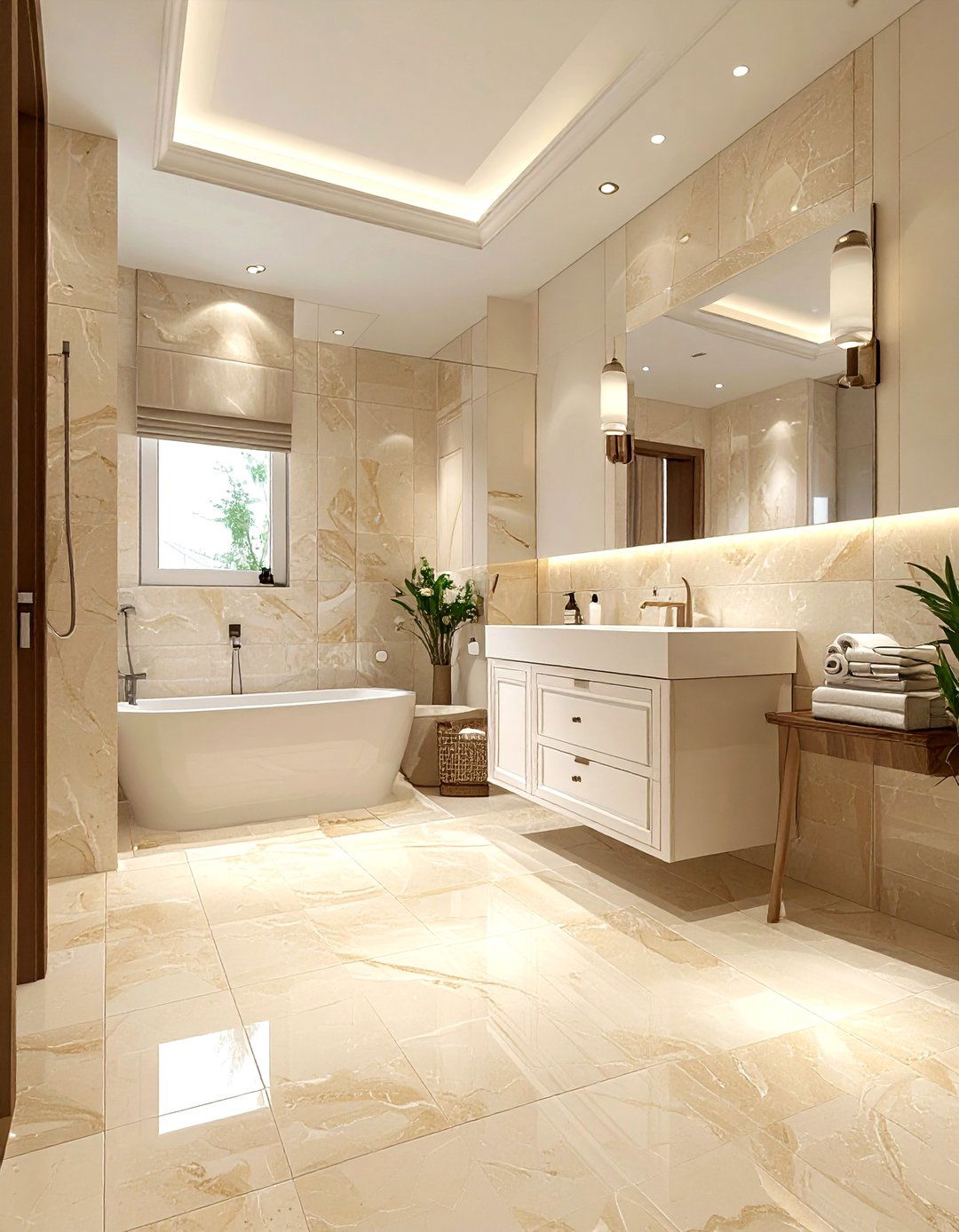 Travertine look porcelain tile bathroom - 30 porcelain tile bathroom ideas