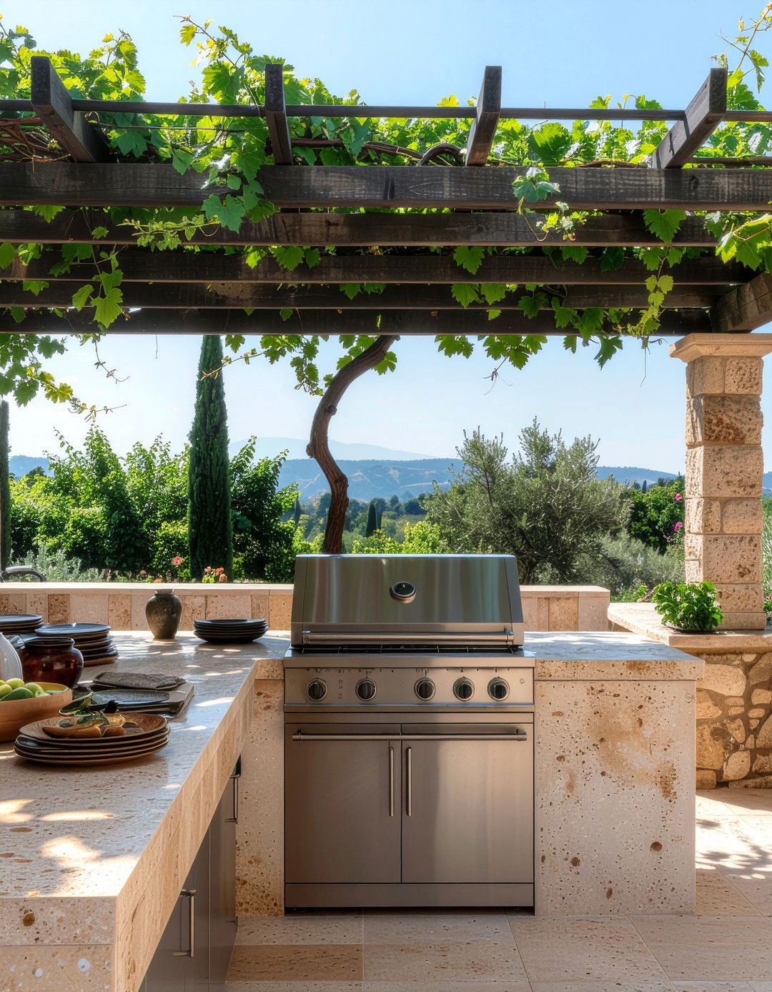 Travertine outdoor kitchen countertop - 30 outdoor kitchen countertop ideas