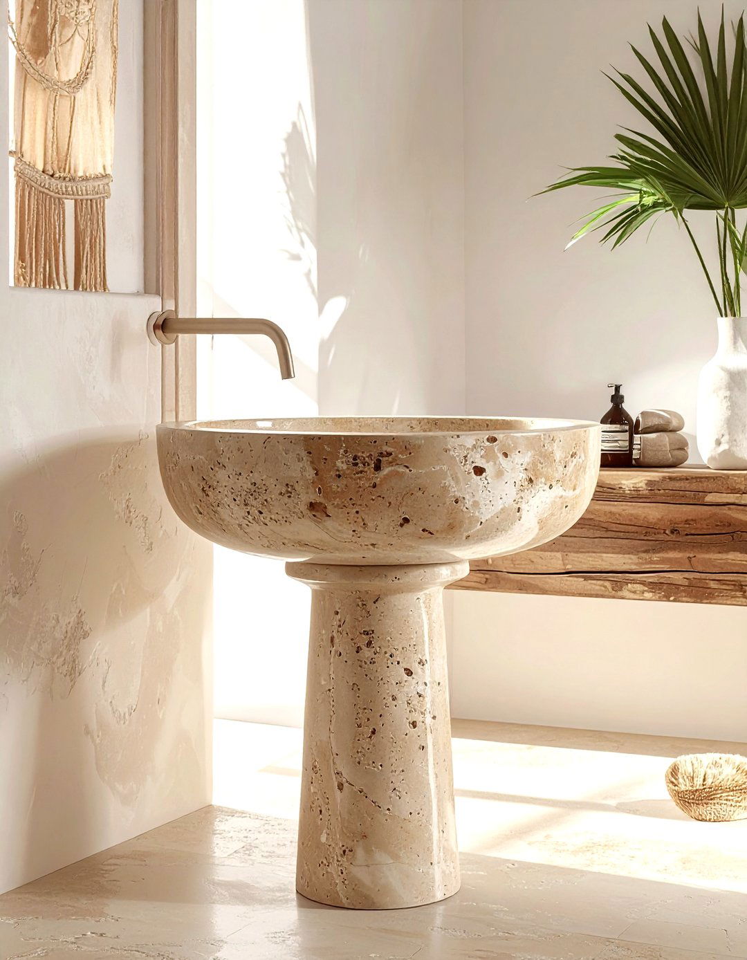 Travertine pedestal sink - 30 stone sink ideas