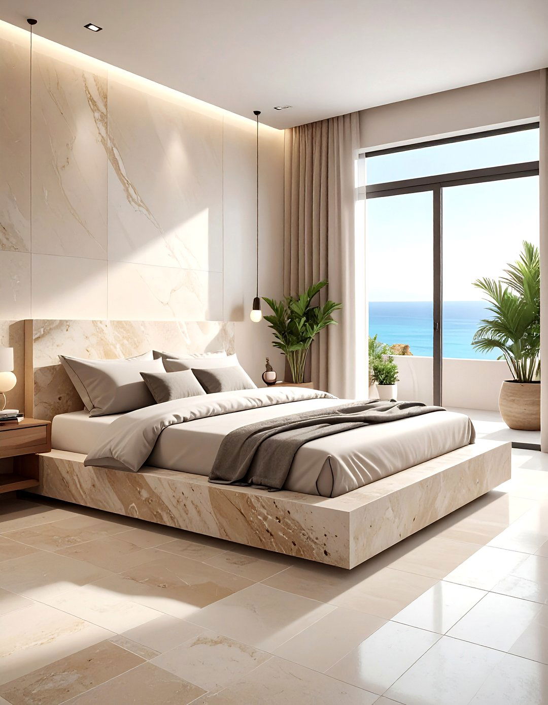 Travertine stone tile - 30 bedroom floor design ideas