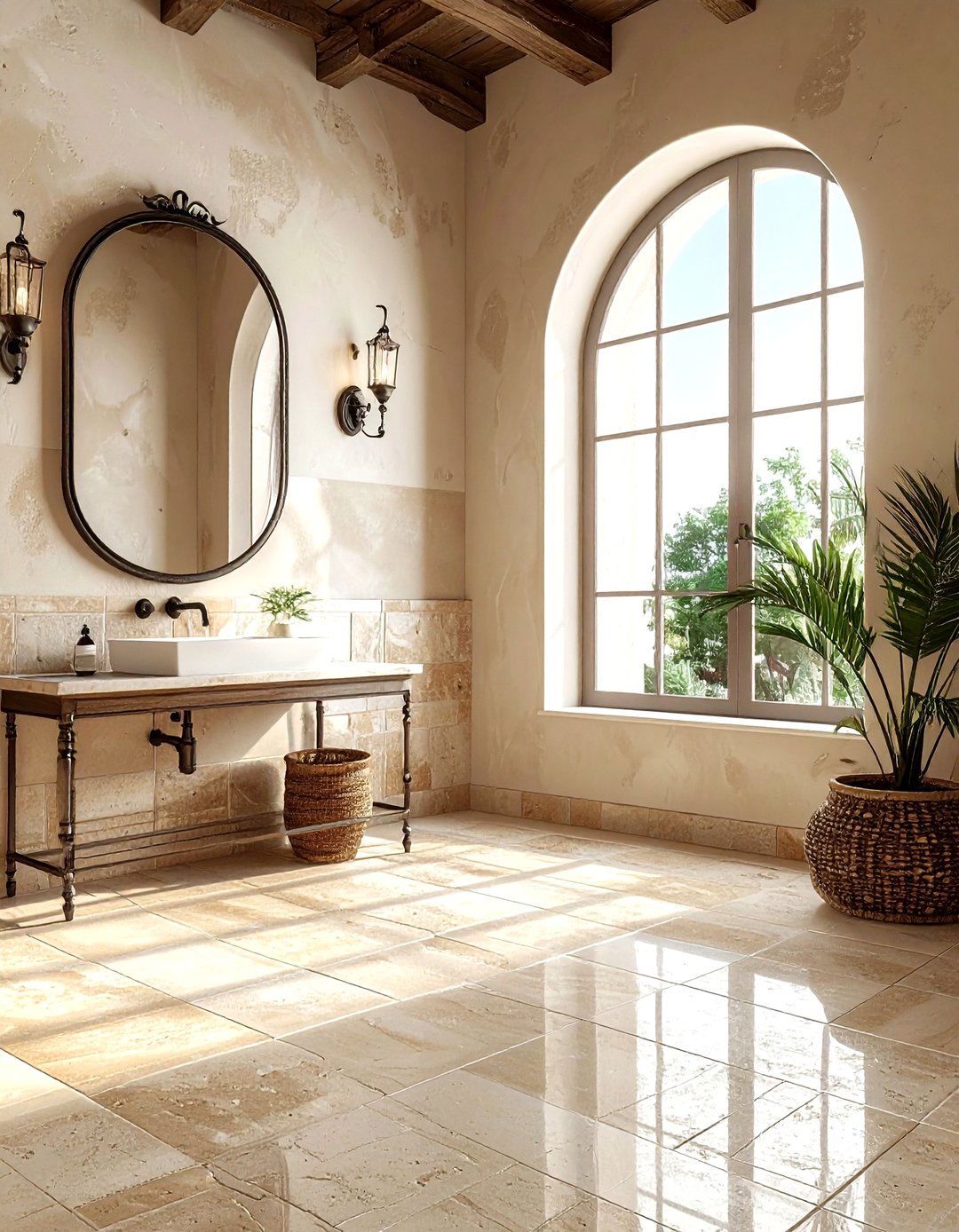 Travertine tile floor - 30 non-slip bathroom floor ideas