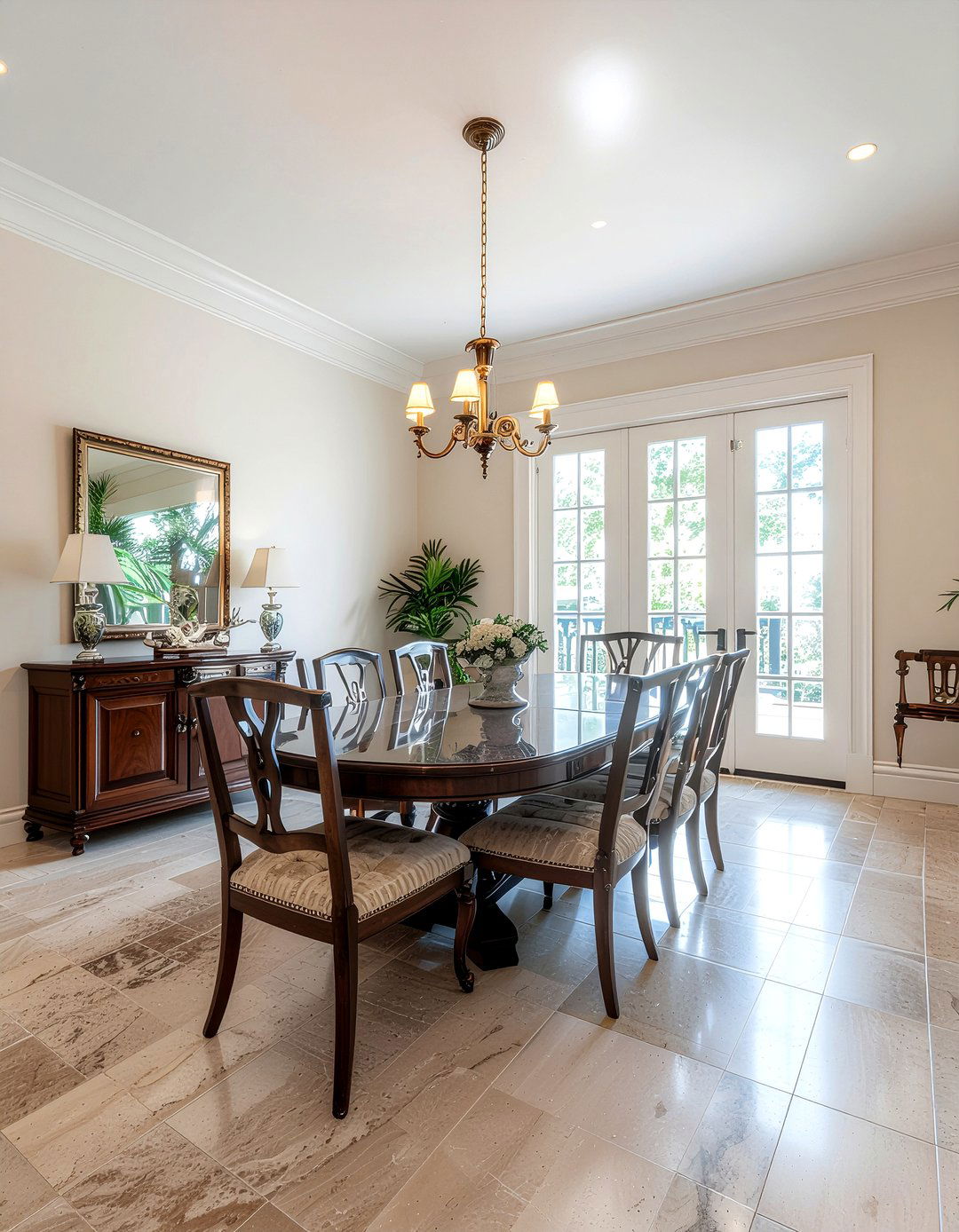 Travertine tile floor - 30 dining room tile floor ideas