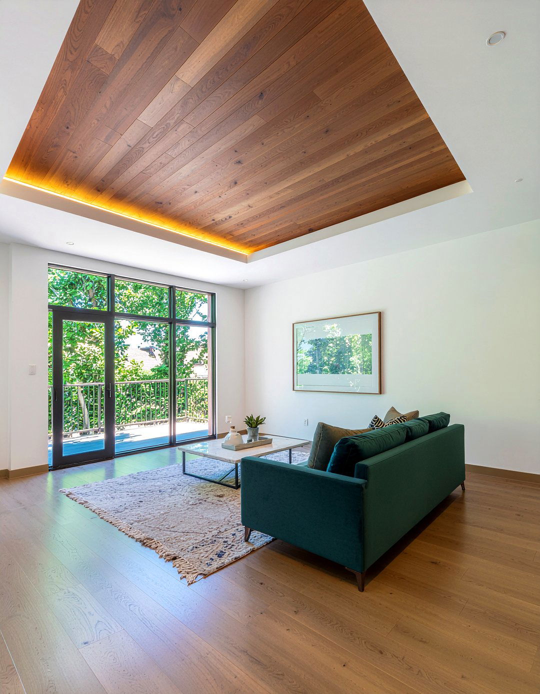 Tray Wood Ceiling - 30 living room wood plank ceiling ideas