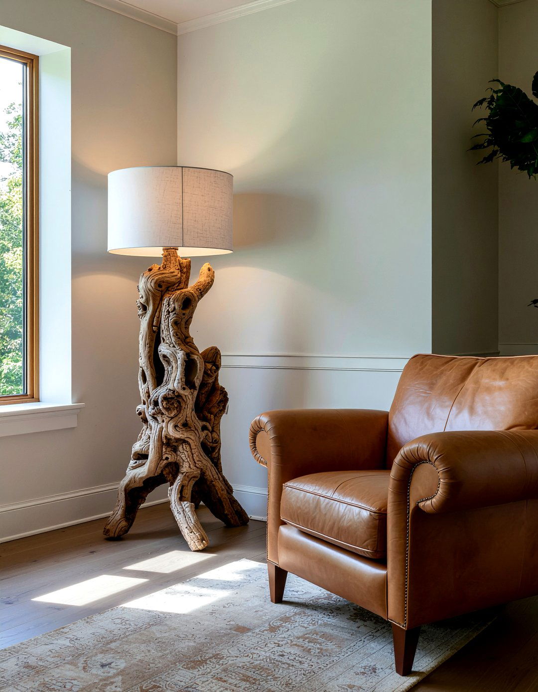 Tree branch floor lamp - 30 woodland living room ideas