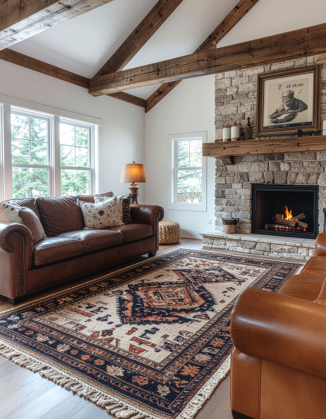 Tribal rug on jute rug - 30 layered rug ideas