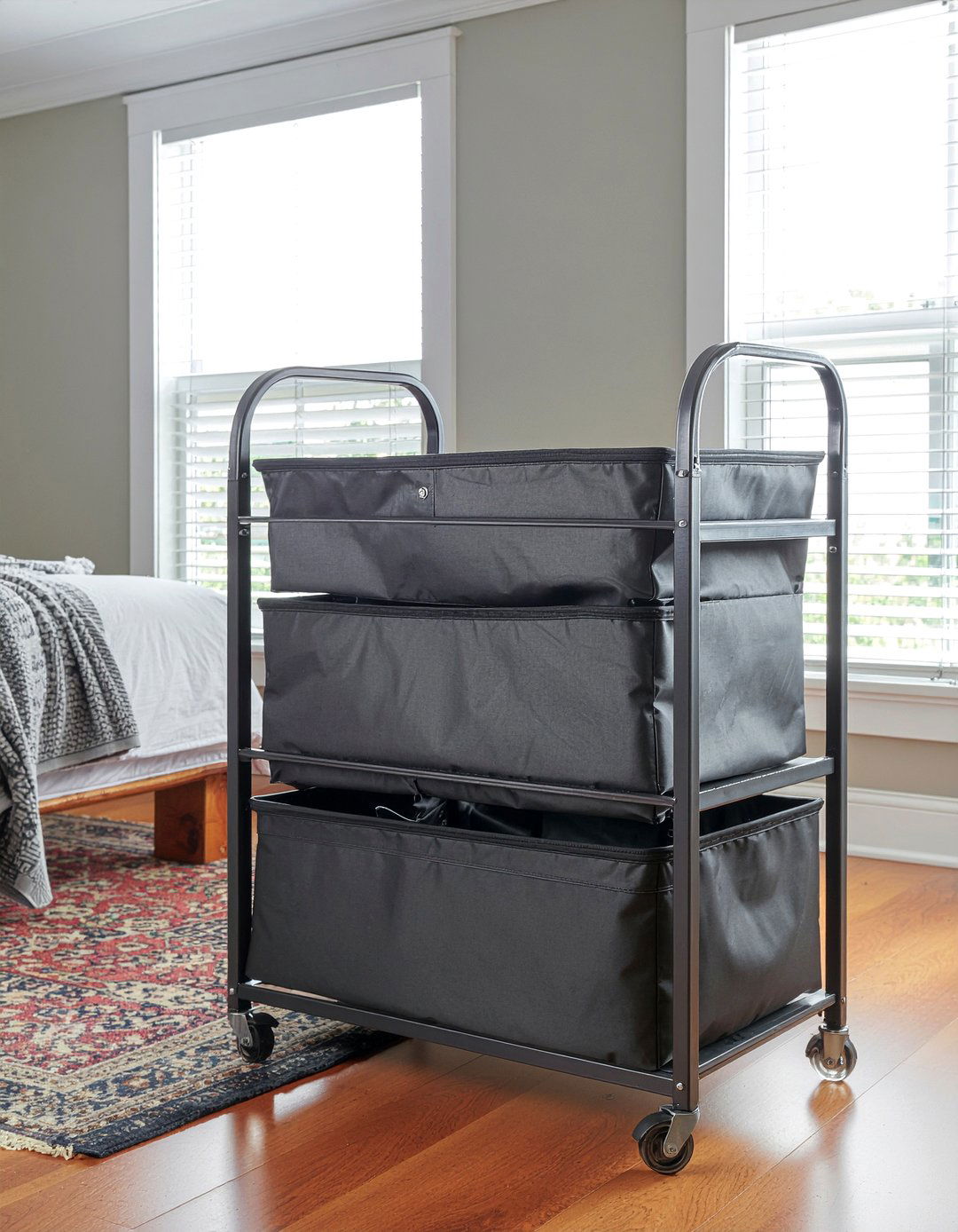 Triple Laundry Sorter - 30 bedroom dirty clothes storage ideas