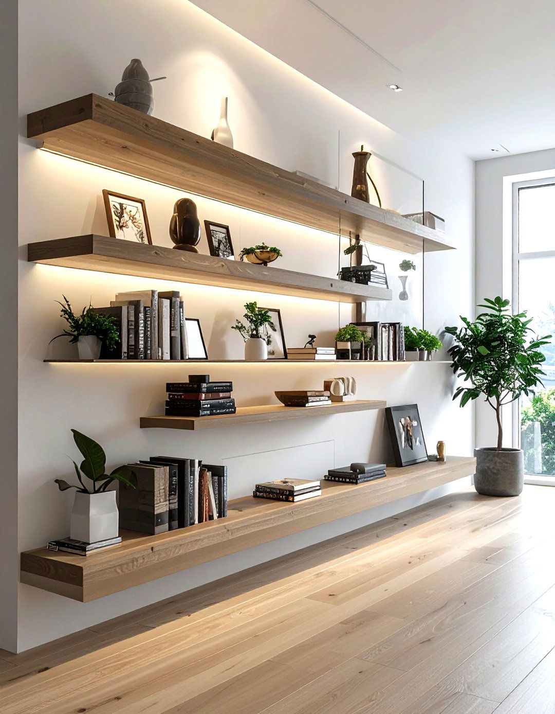 Triple Row Ledge Shelves - 30 living room ledge shelves