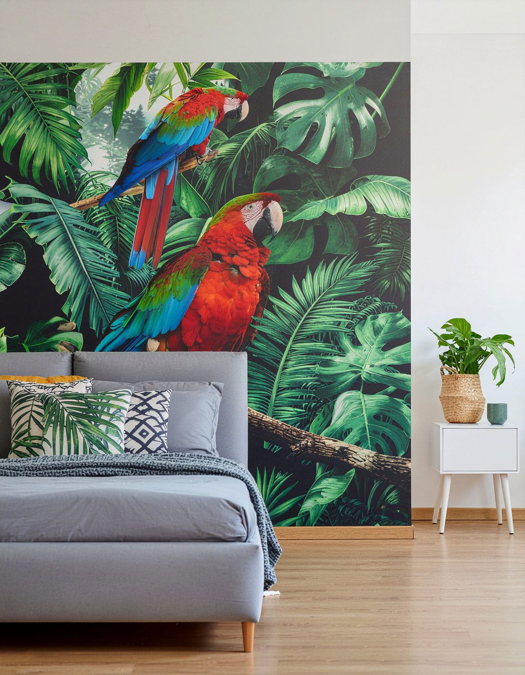 Tropical Bird Mural - 30 bird bedroom ideas