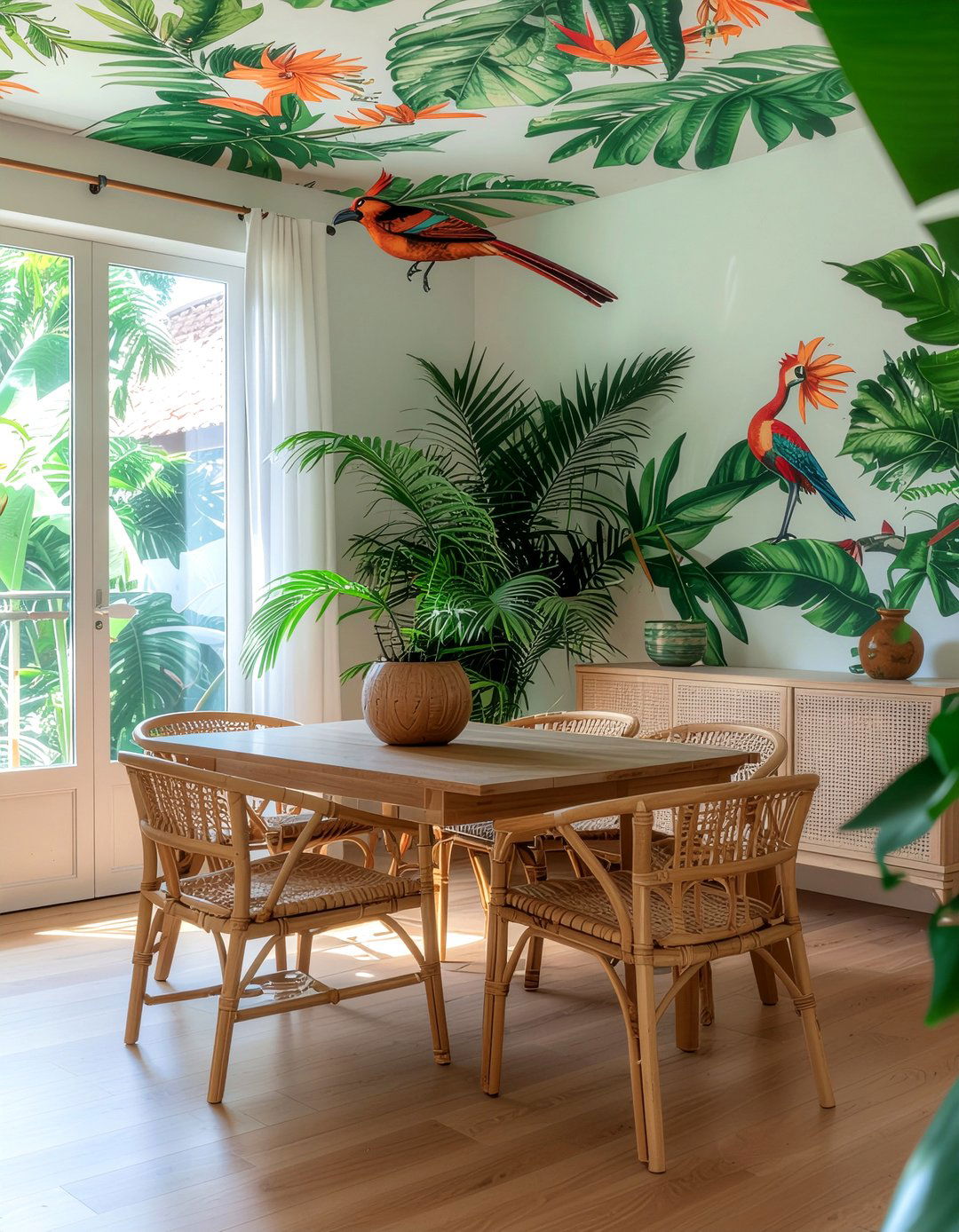Tropical Ceiling Wallpaper Dining Room - 30 dining room wallpapered ceiling ideas