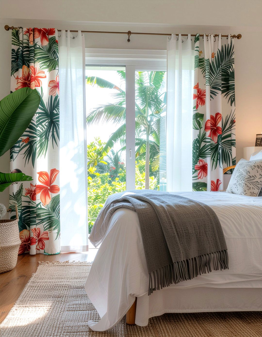 Tropical Floral Curtains - 30 Hawaiian bedroom ideas