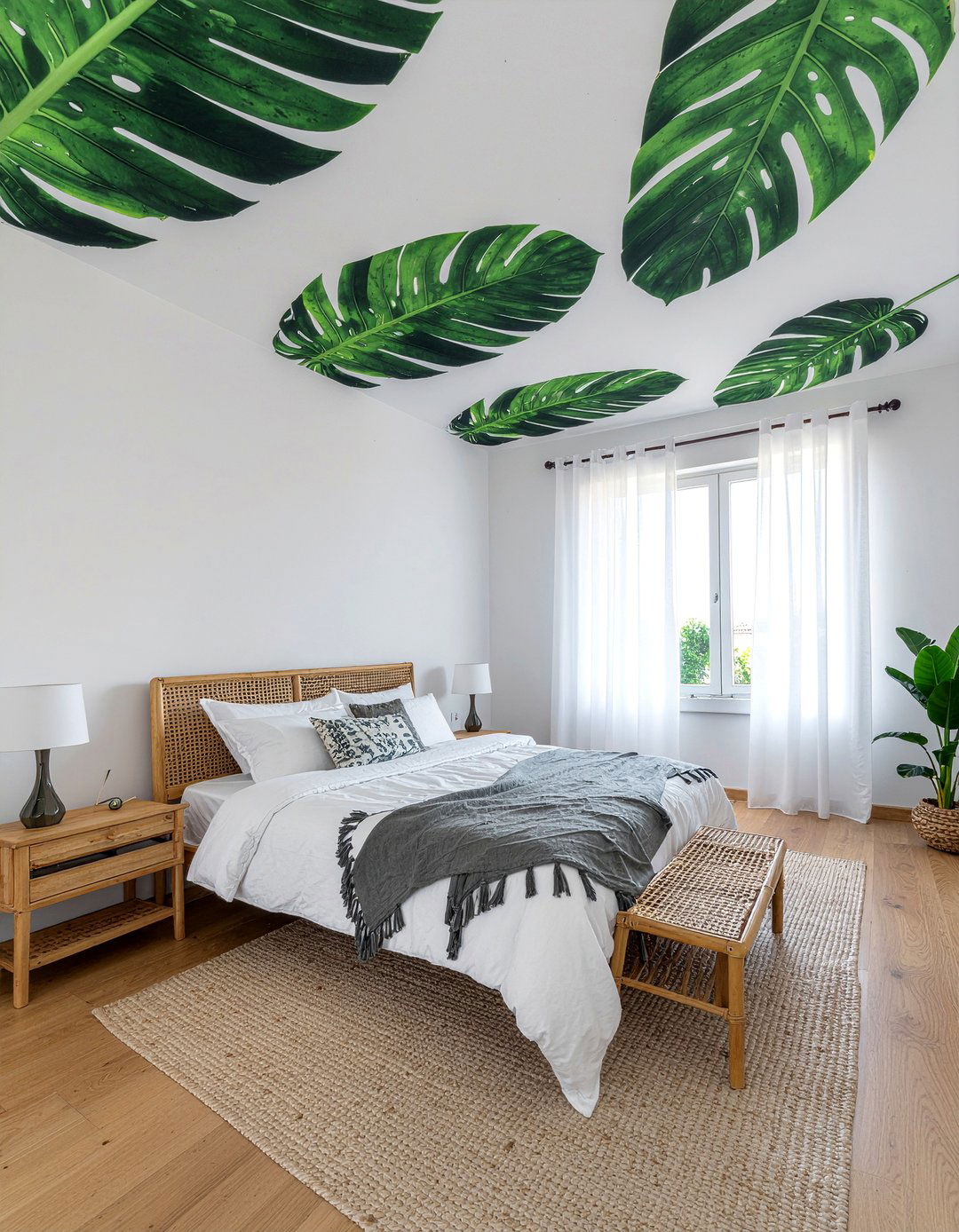 Tropical Leaf Ceiling Wallpaper - 30 bedroom ceiling wallpapers