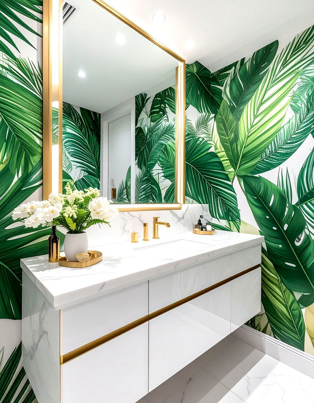 Tropical Leaf Powder Room - 30 peel and stick wallpaper ideas