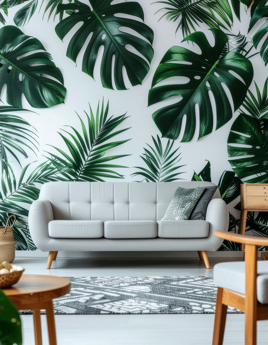 Tropical Leaf Print Wallpaper - 30 Hawaiian living room ideas