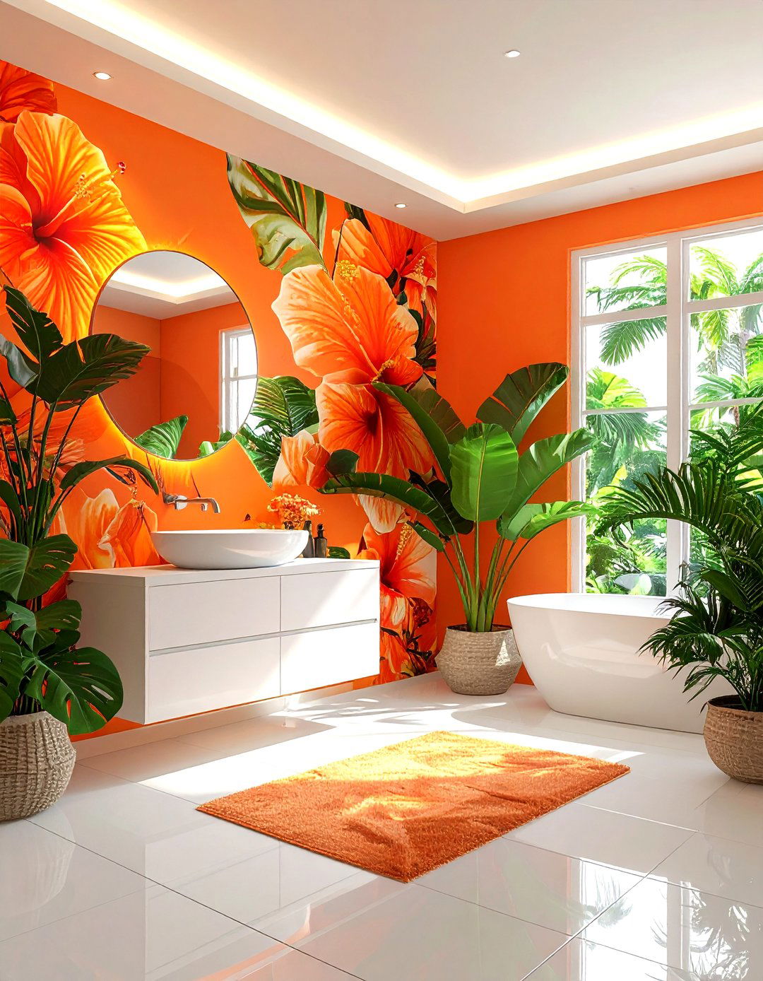 Tropical Orange Floral Bathroom - 30 orange bathroom ideas