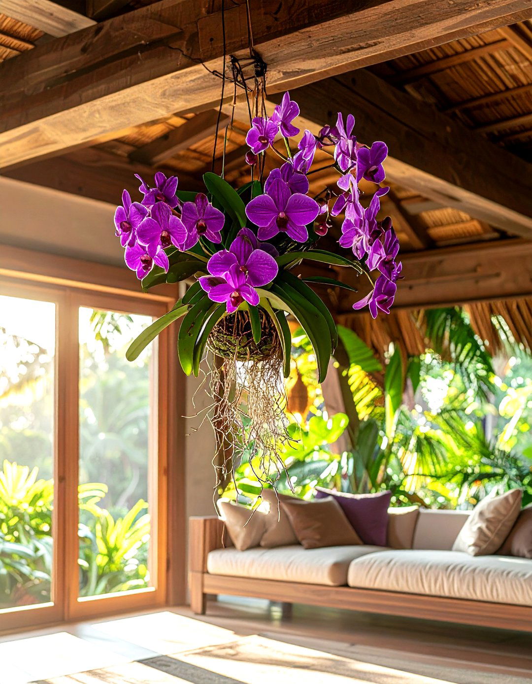 Tropical Vanda orchid hanging - 30 orchid decor ideas