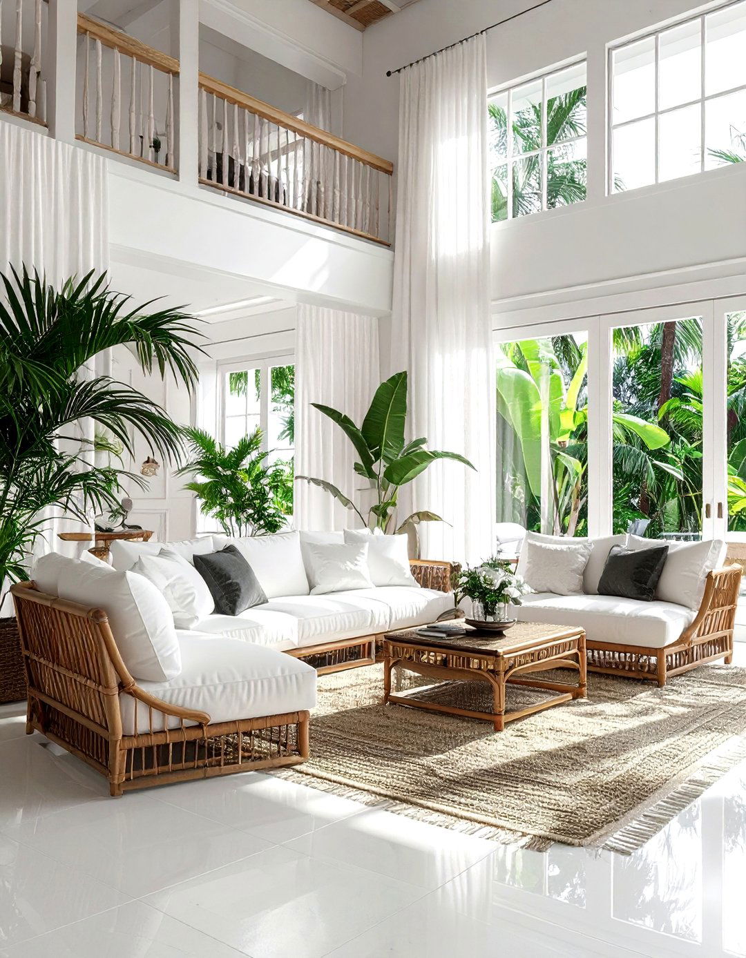 Tropical White Living Room - 30 coastal white living room ideas