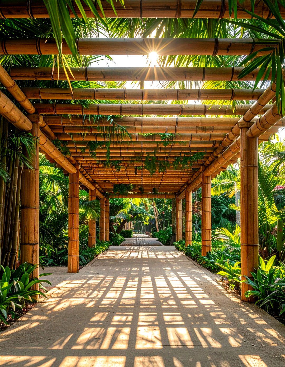 Tropical bamboo pergola - 30 pergola dining ideas
