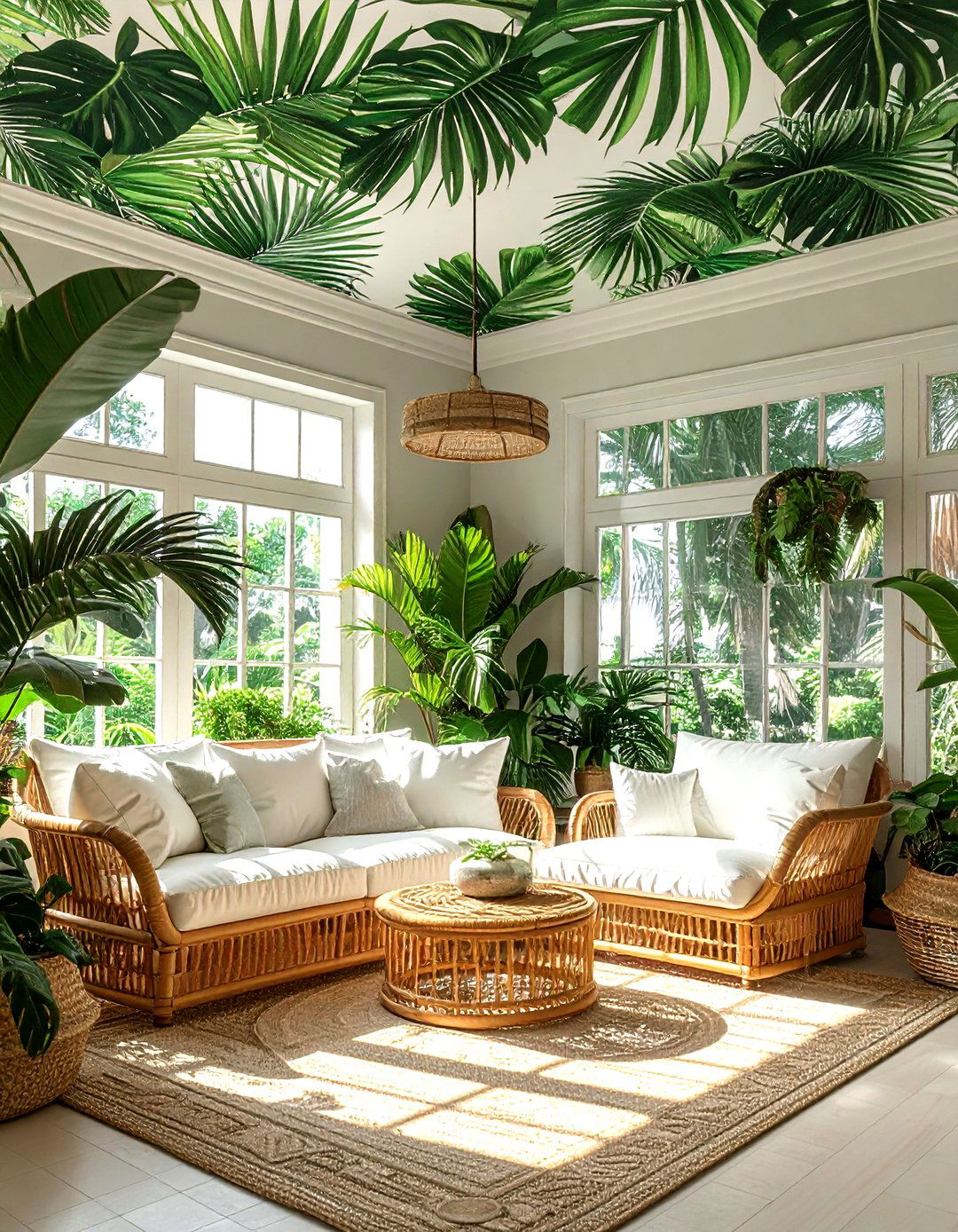 Tropical leaf ceiling wallpaper - 30 ceiling wallpaper ideas