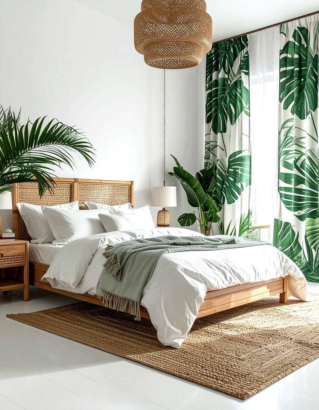 Tropical leaf drapes - 30 colorful curtain ideas
