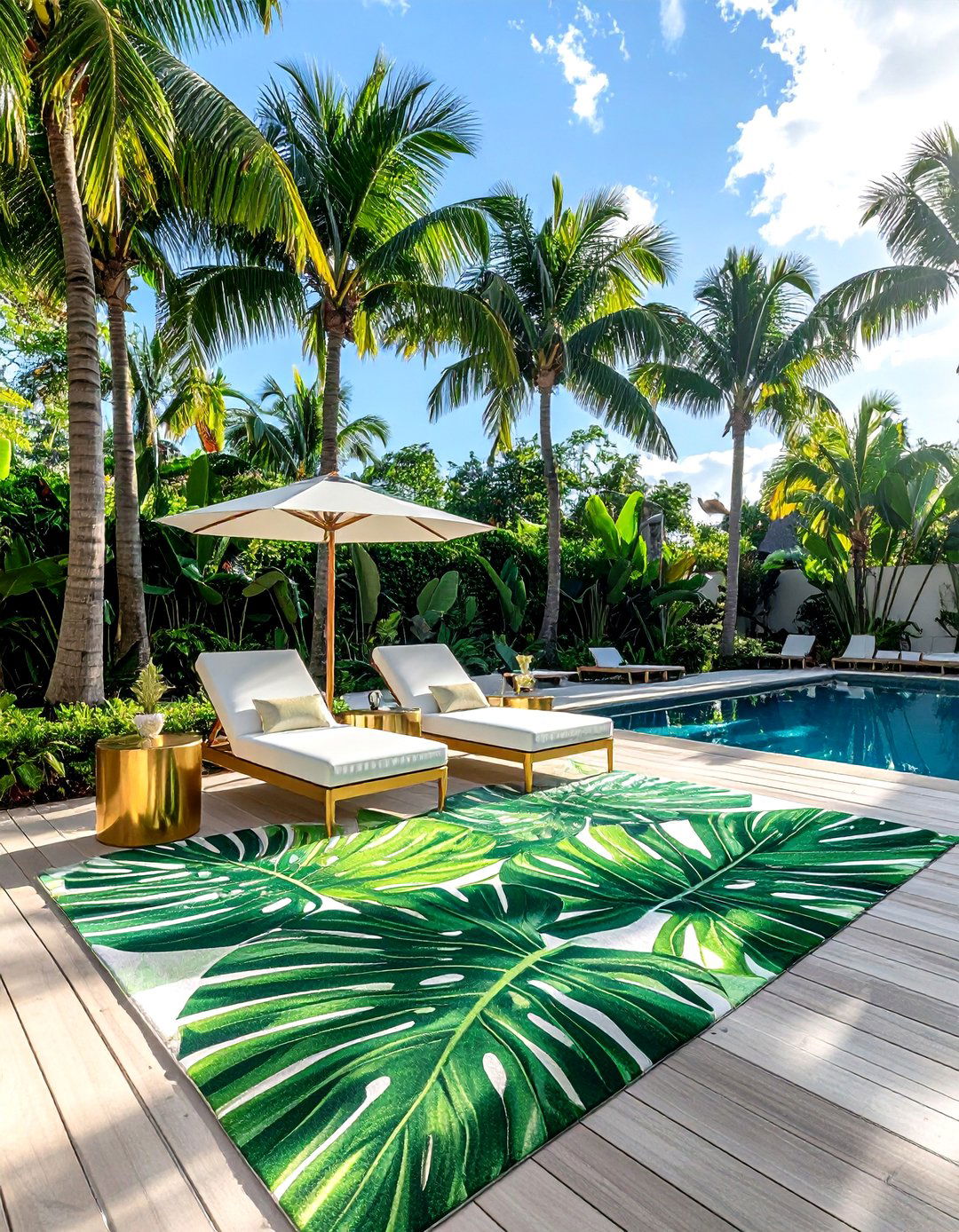 Tropical leaf outdoor rug - 30 outdoor rug ideas