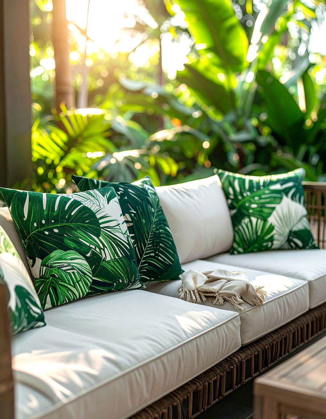Tropical leaf print pillows - 30 pillow mix ideas