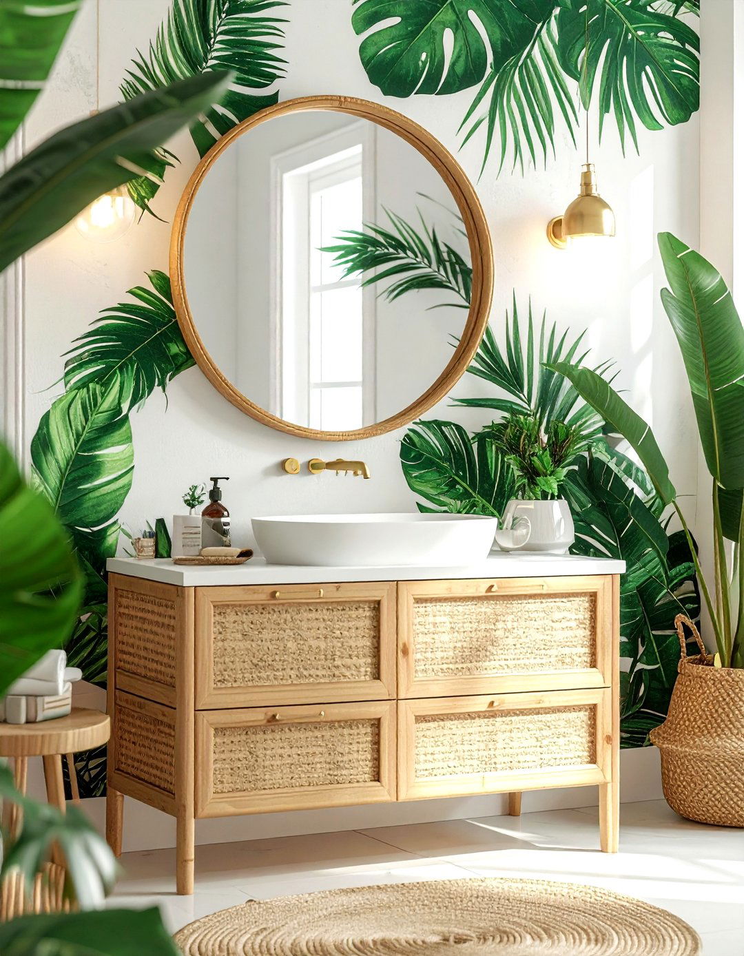 Tropical leaf print wallpaper - 30 powder room wallpaper ideas