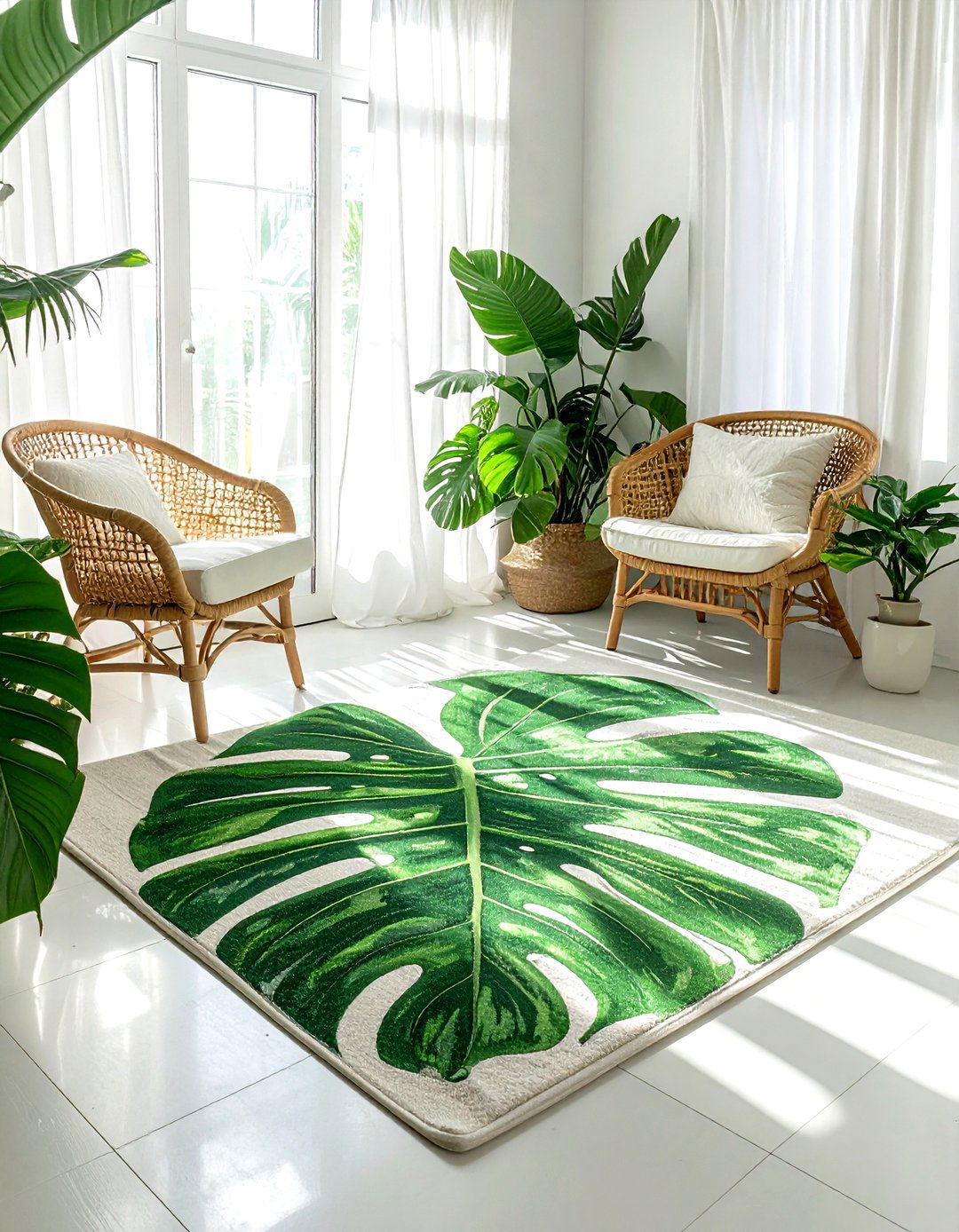 Tropical leaf rug - 30 colorful rug ideas