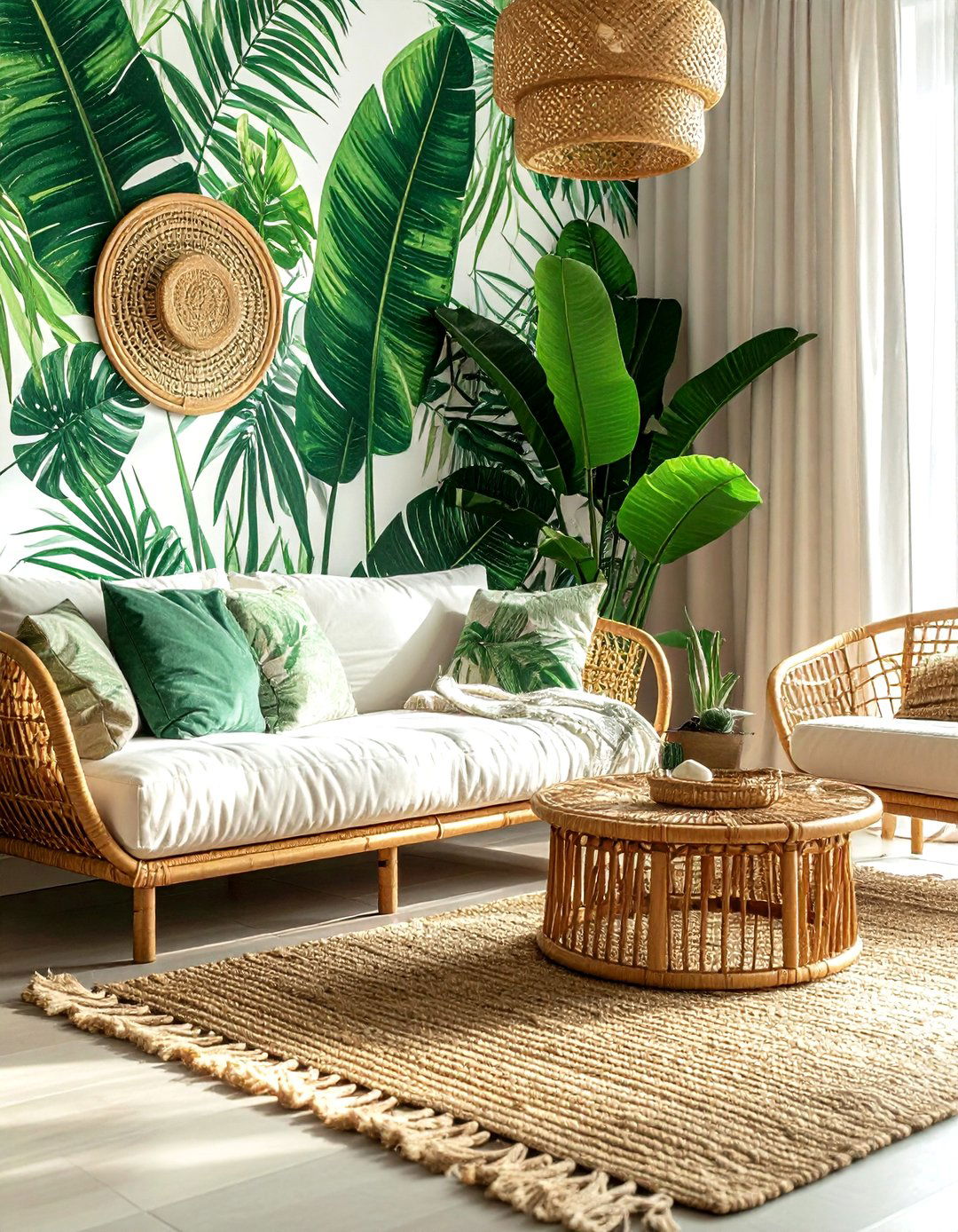 Tropical leaf wallpaper - 30 living room green walls