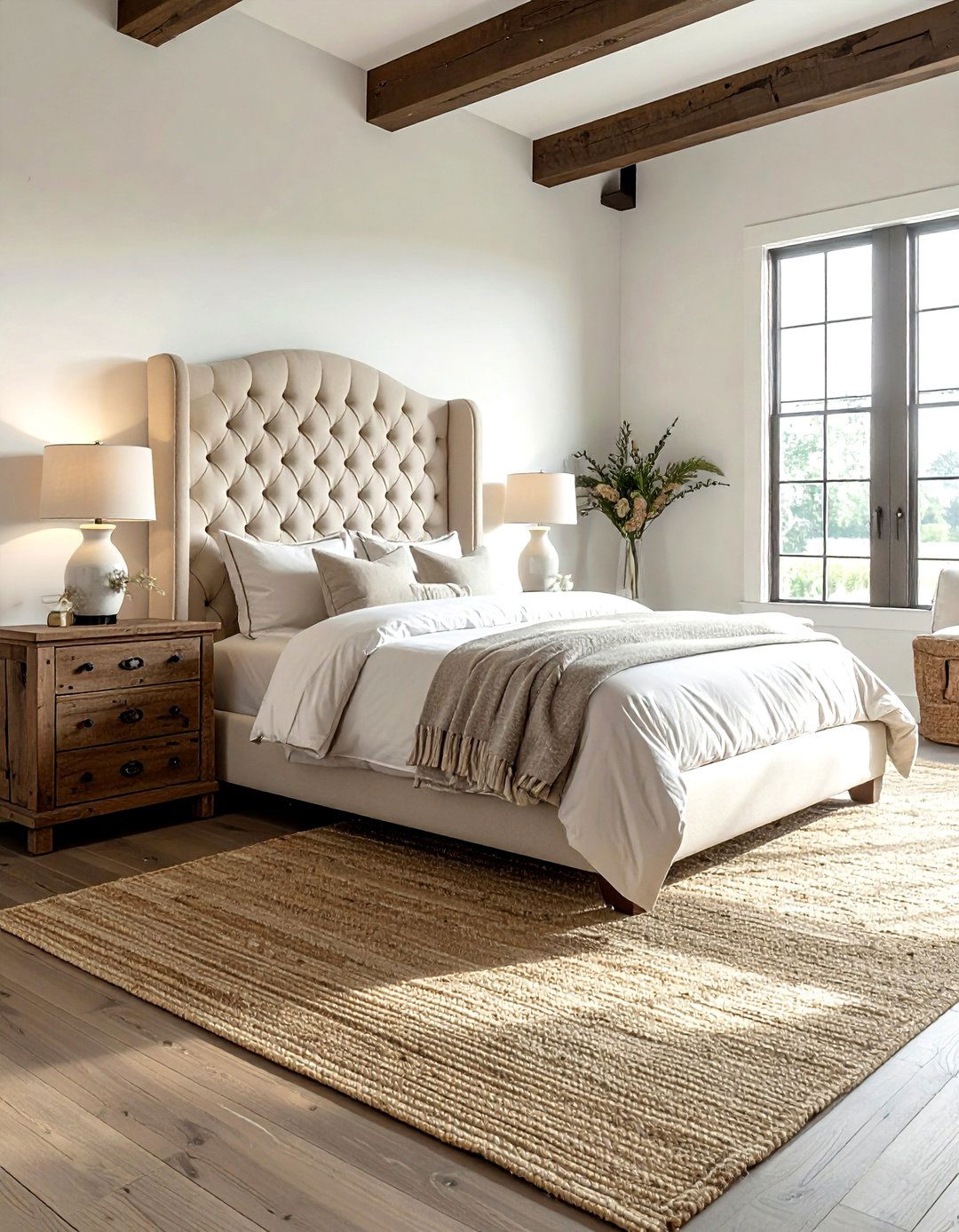 Tufted Bed Farmhouse Bedroom - 30 farmhouse cream bedroom ideas