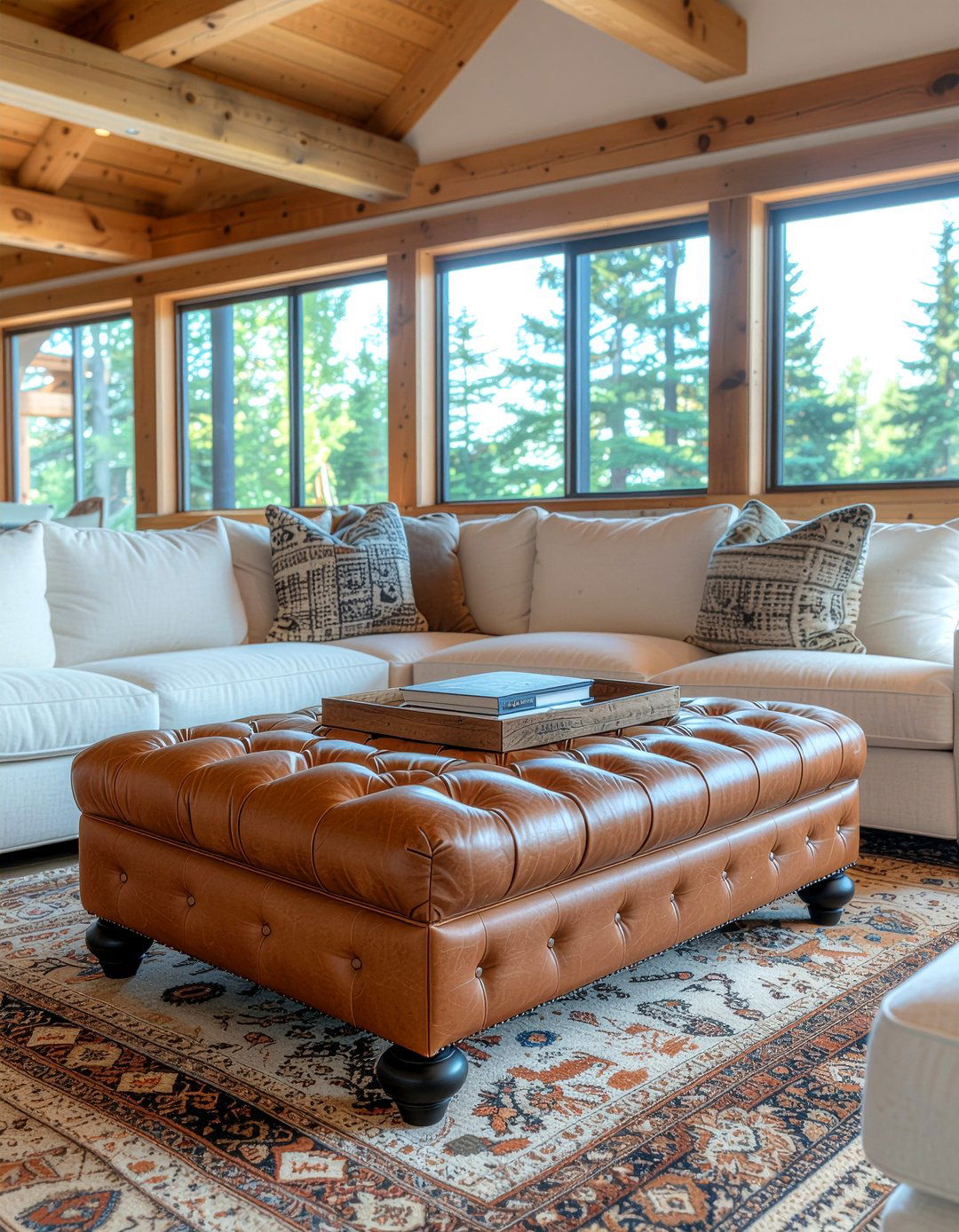 Tufted Leather Ottoman - 30 living room rustic furniture ideas