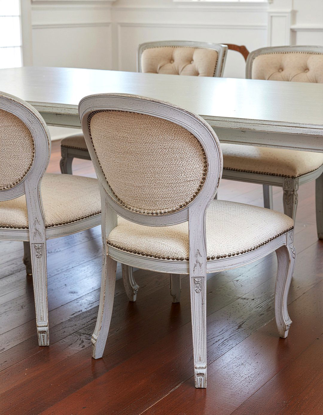 Tufted Linen Dining Chairs - 30 French country dining room ideas