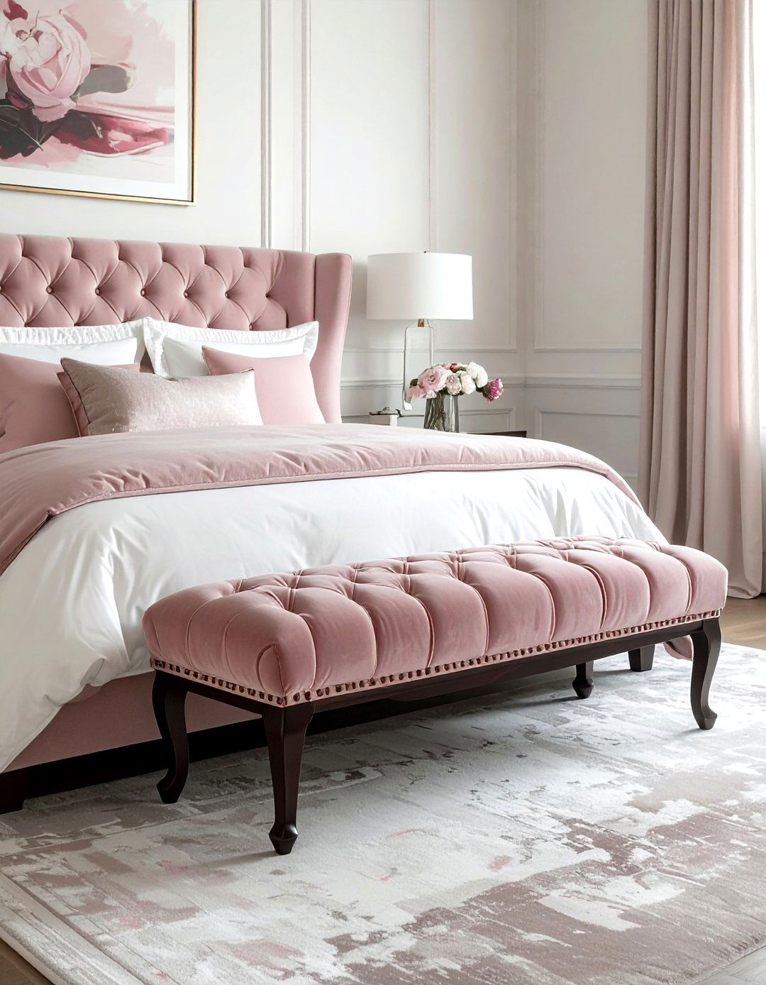 Tufted Velvet Bench Seat - 30 shabby chic bedroom ideas