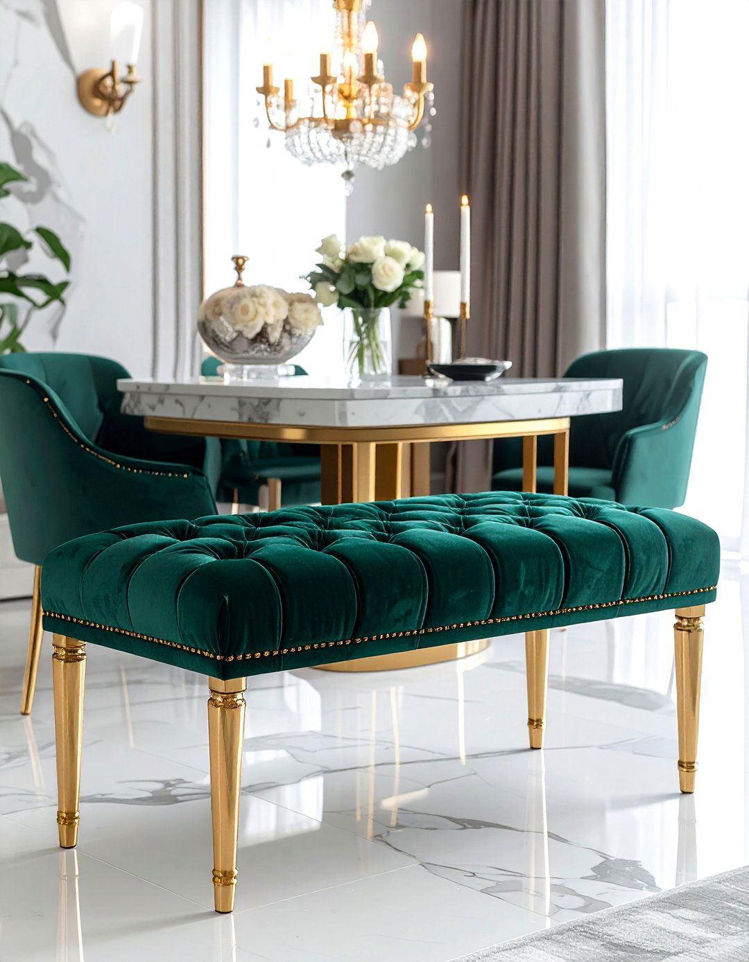 Tufted Velvet Bench with Storage - 30 storage dining bench ideas