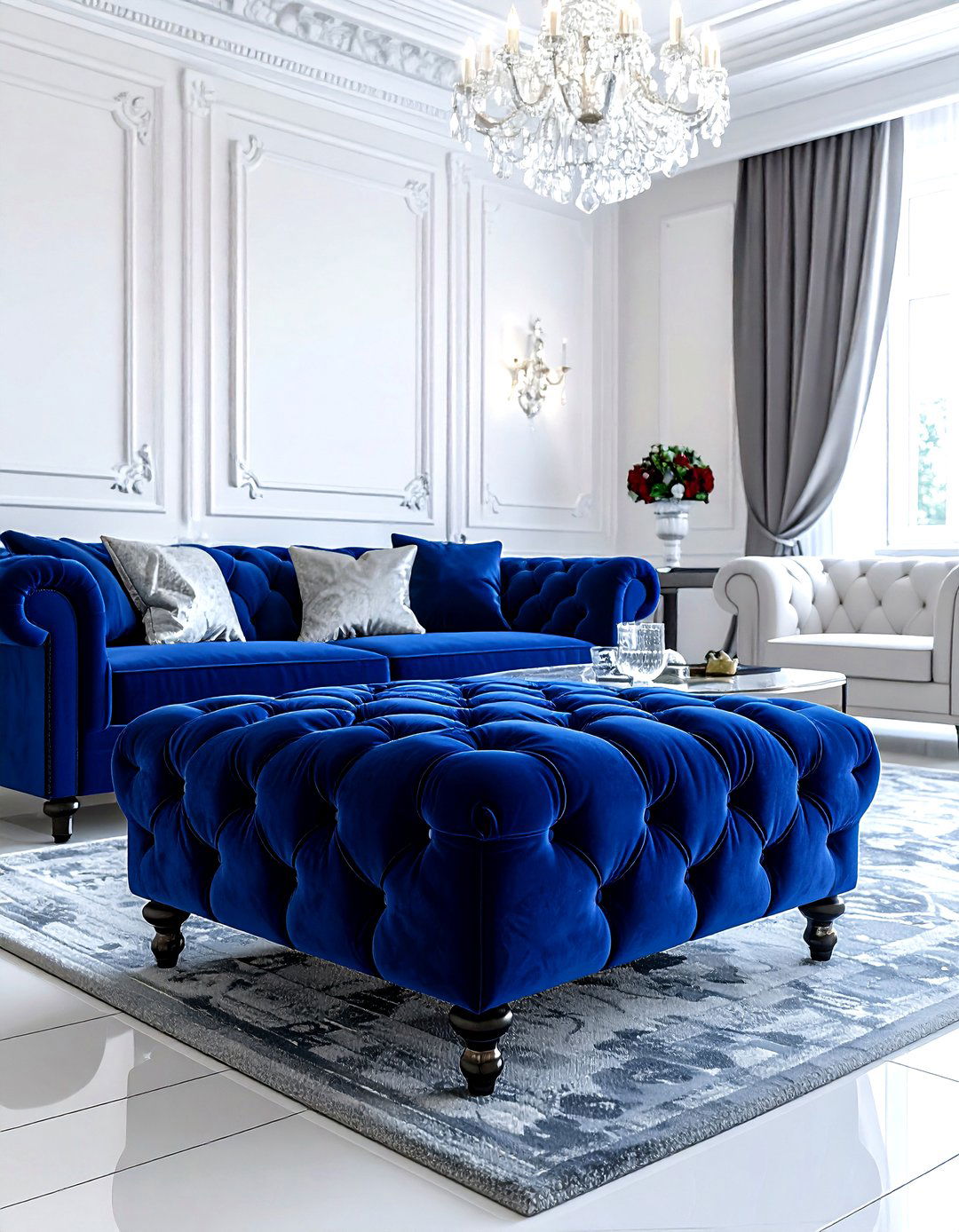 Tufted Velvet Ottoman - 30 living room pouf seating ideas