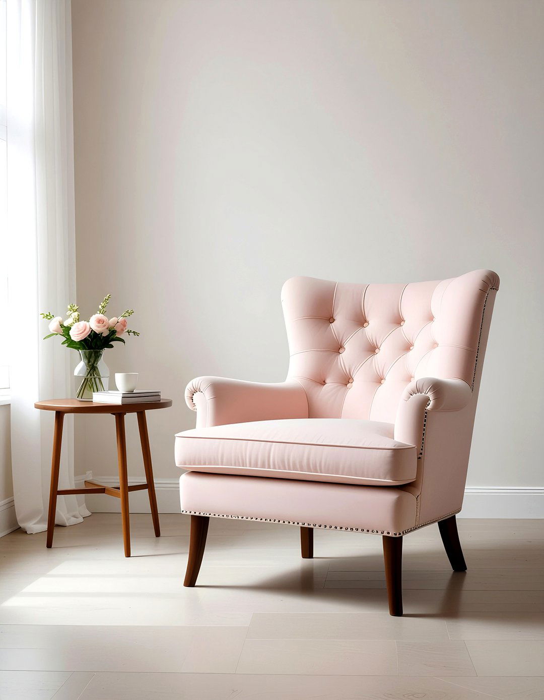 Tufted armchair - 30 feminine living room ideas