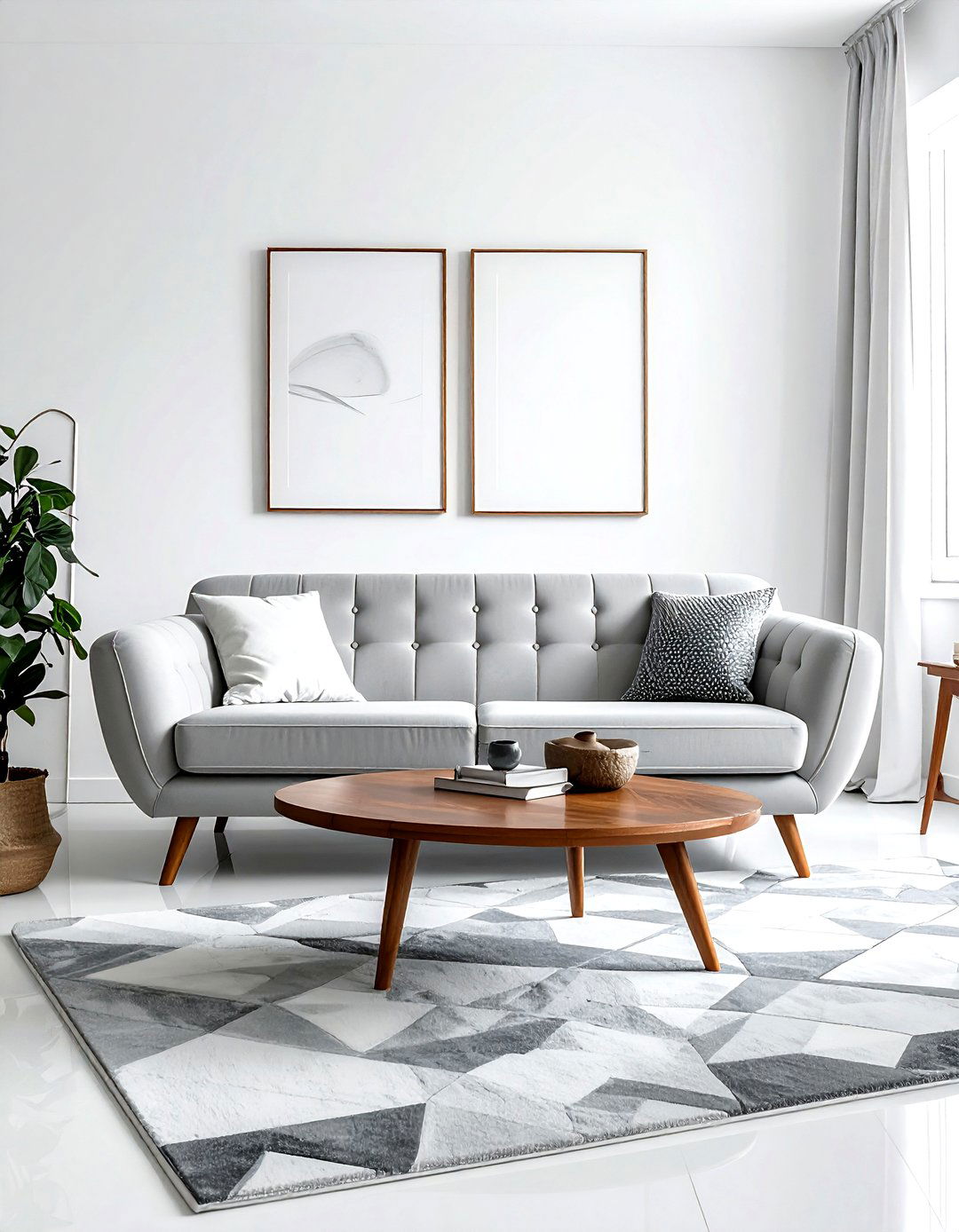 Tufted back sofa living room - 30 living room mid-century furniture ideas