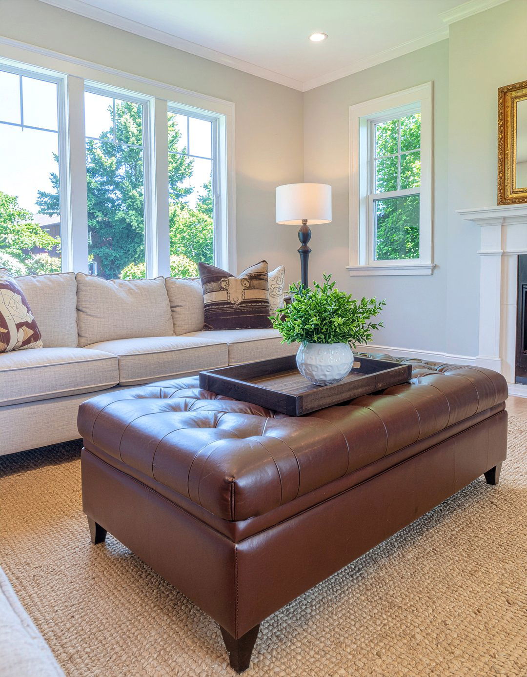 Tufted leather ottoman - 30 leather living room ideas