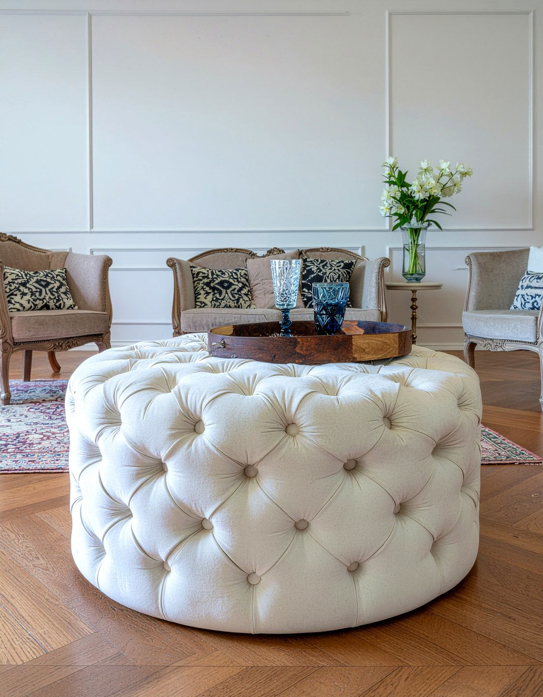 Tufted ottoman - 30 living room classic furniture ideas