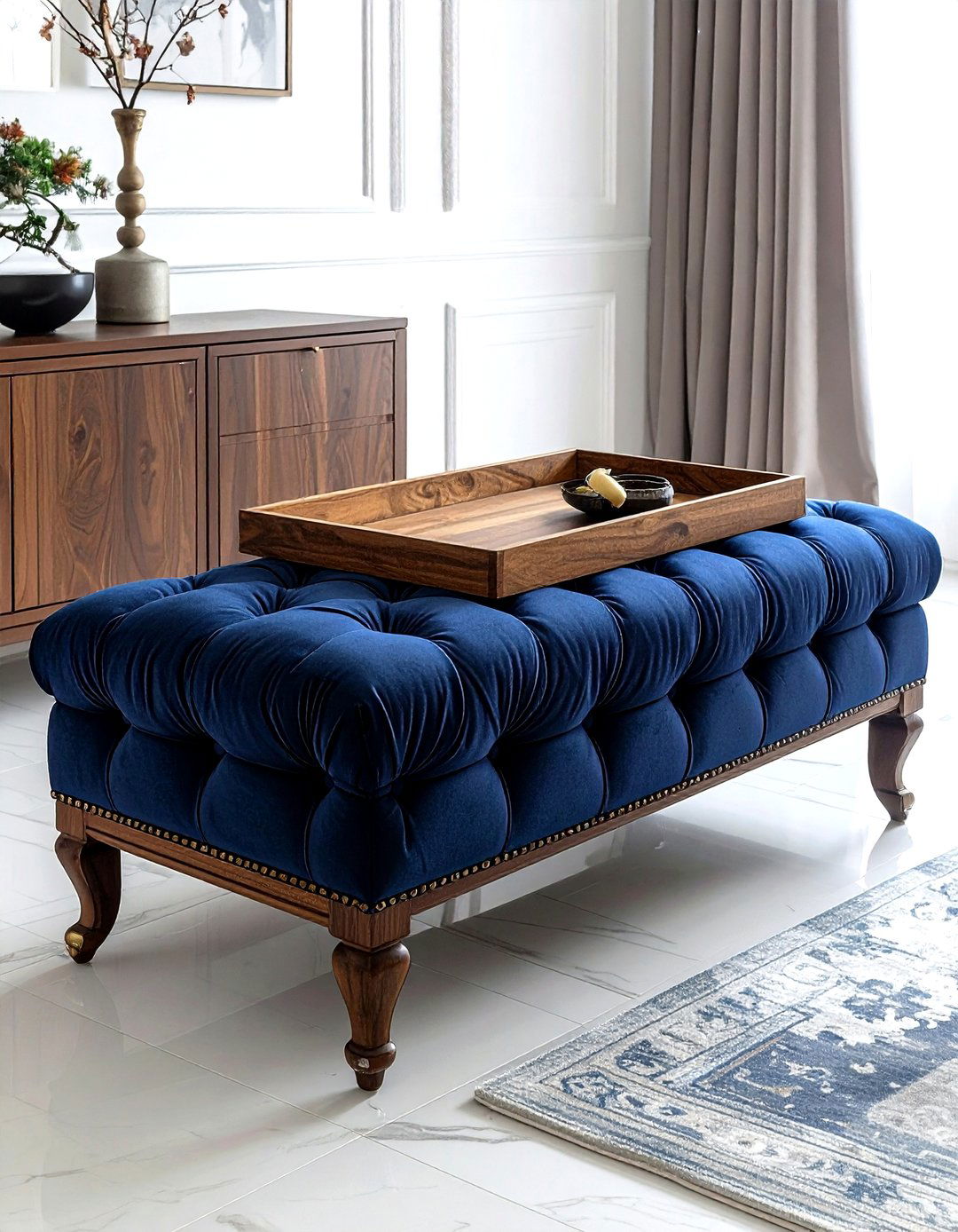 Tufted ottoman bench - 30 living room bench seat ideas