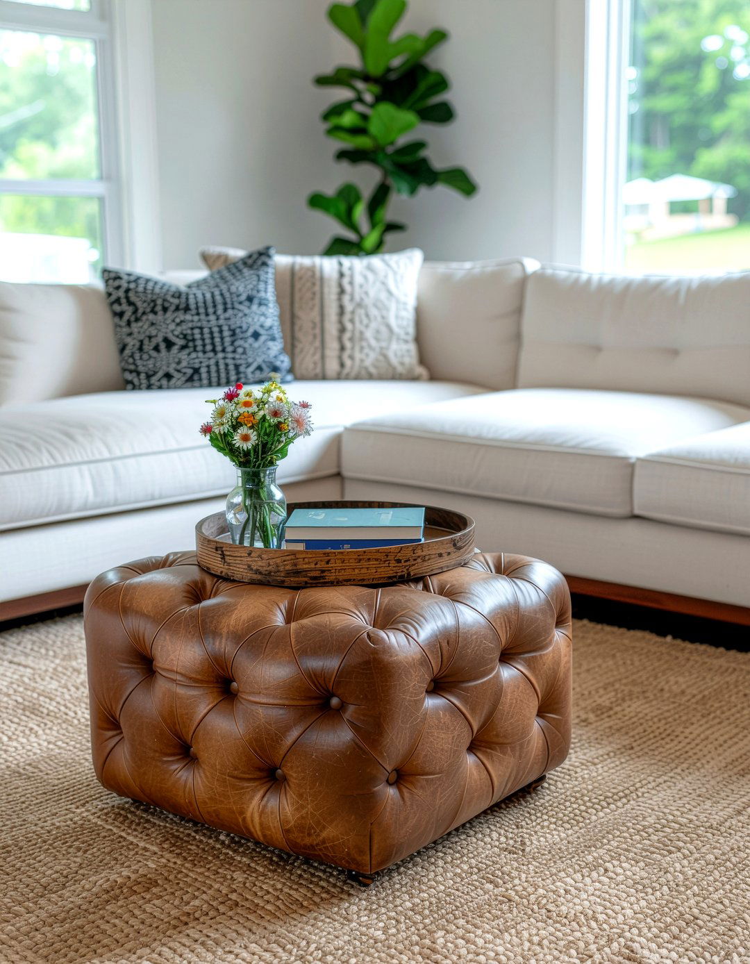 Tufted ottoman living room - 30 traditional living room ideas