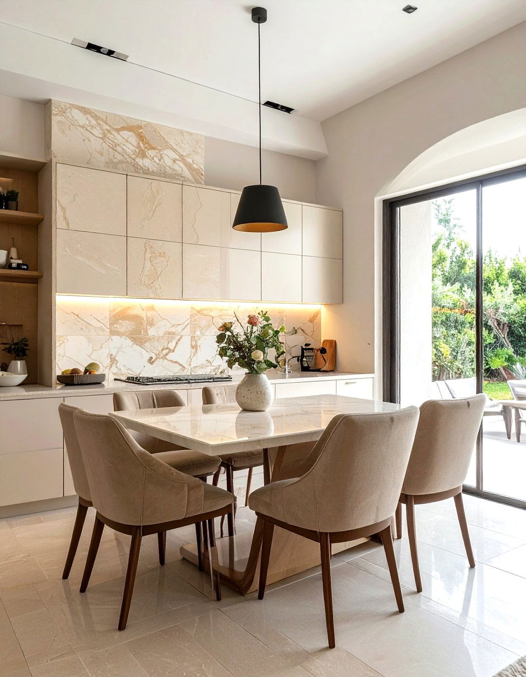 Tumbled Marble Backsplash - 30 Tuscan dining room ideas