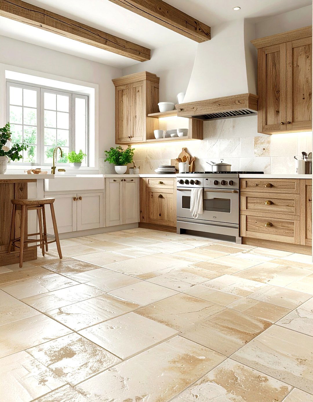 Tumbled limestone kitchen floor - 30 limestone floor kitchen ideas