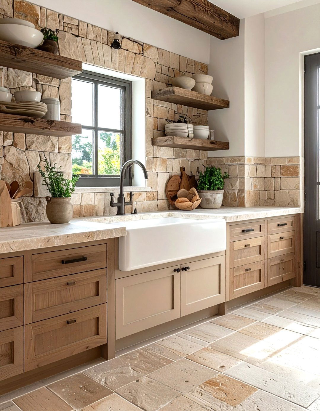 Tumbled stone backsplash - 30 Mediterranean kitchen ideas