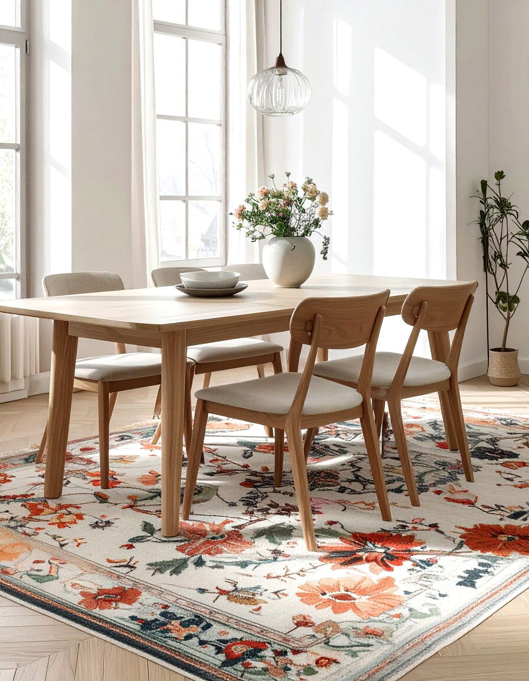 Turkish Oushak rug dining room - 30 vintage rug dining room ideas