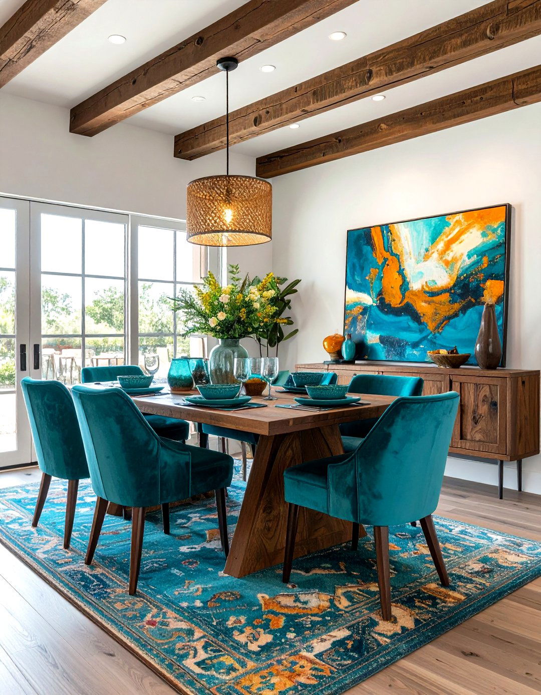 Turquoise Accent Dining Decor - 30 Texas dining room ideas
