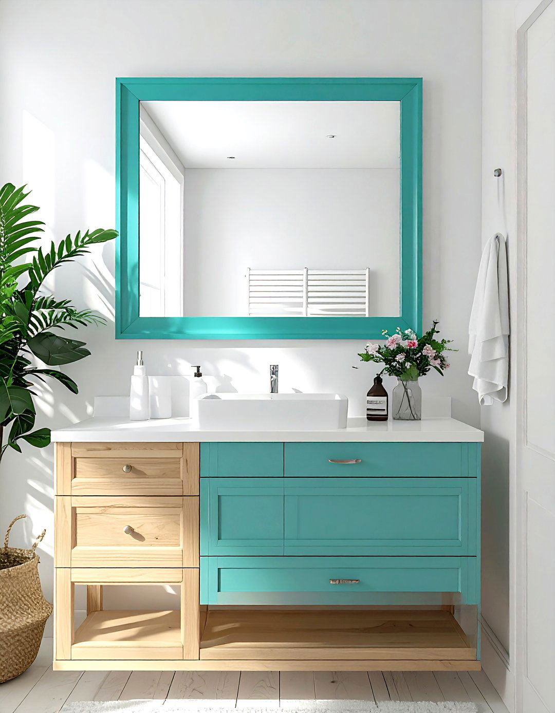 Turquoise Bathroom Mirror - 30 blue bathroom decor ideas