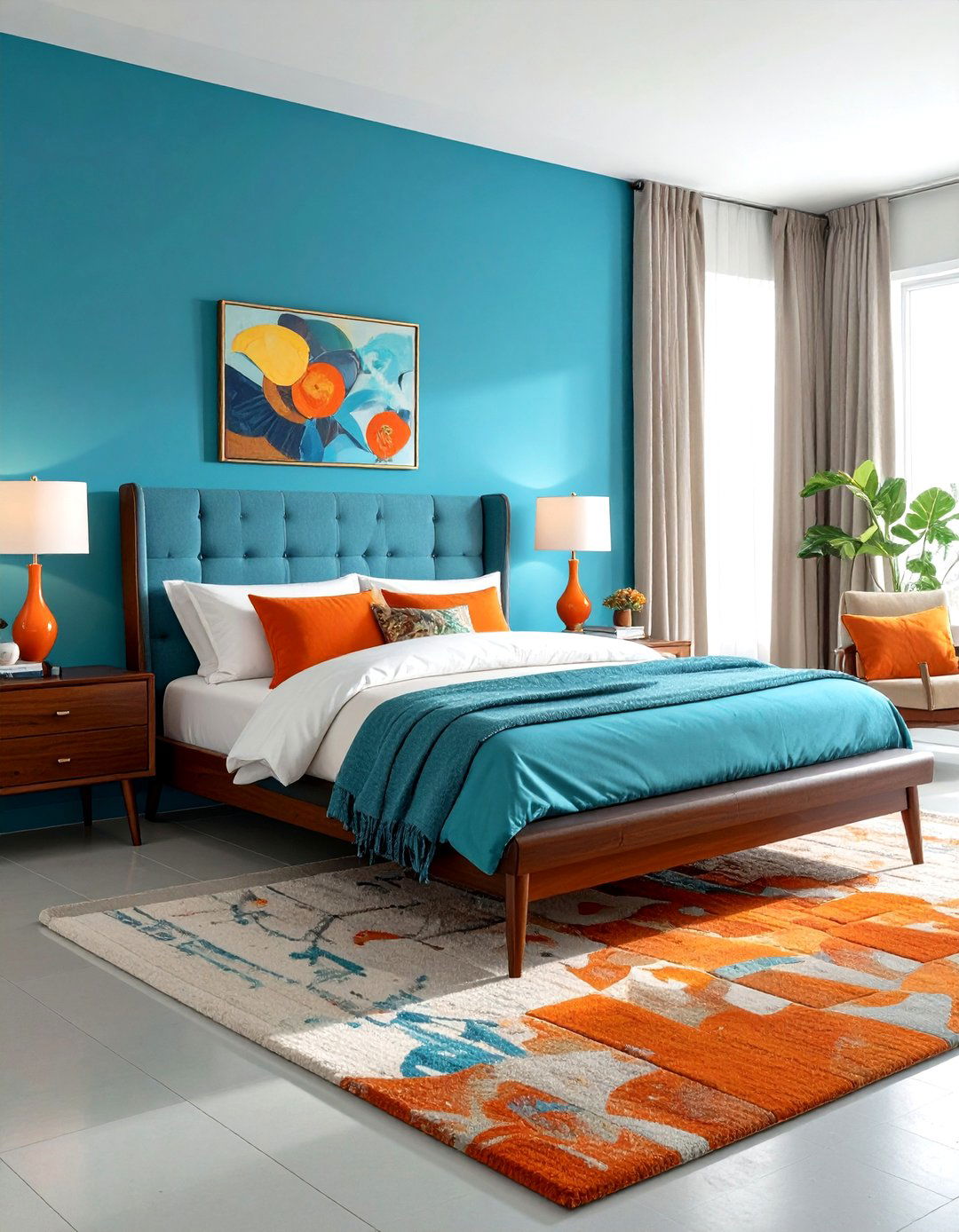 Turquoise Blue Mid Century Bedroom - 30 cool blue bedroom ideas