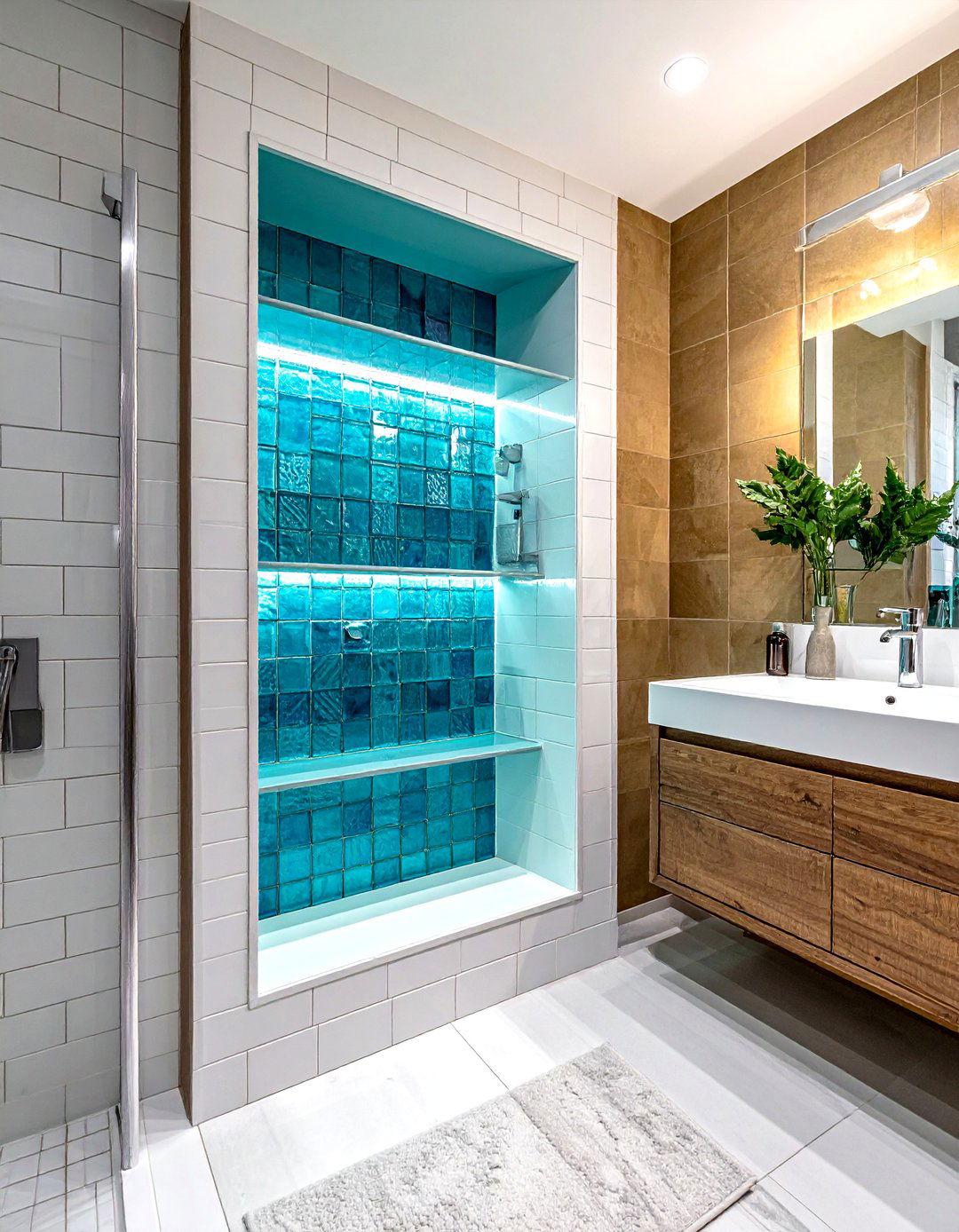 Turquoise Glass Tile Bathroom Niche - 30 glass tile bathroom ideas